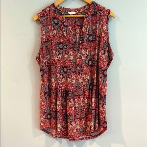 Westport Red Floral Sleeveless V-Neck Blouse